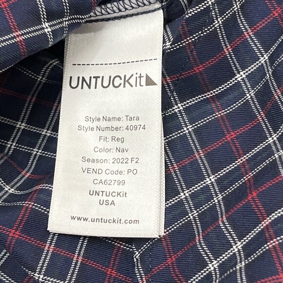 Untuckit Tara Top Womens 16 Mock Collar Button‎ Down Shirt Blue Plaid Preppy - Picture 5 of 9